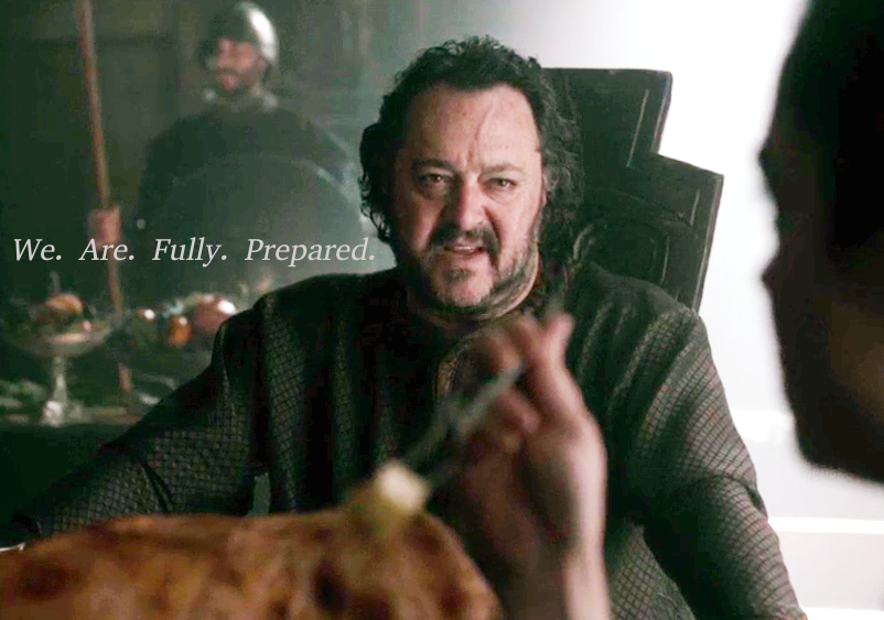 The picture shows King Aelle making his famous statement: "We. Are. Fully. Prepared."